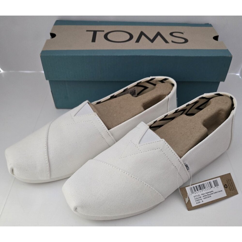 Toms Alpargata Recycled Cotton Espadrille Shoes White Mens Size 8 US NEW in Box